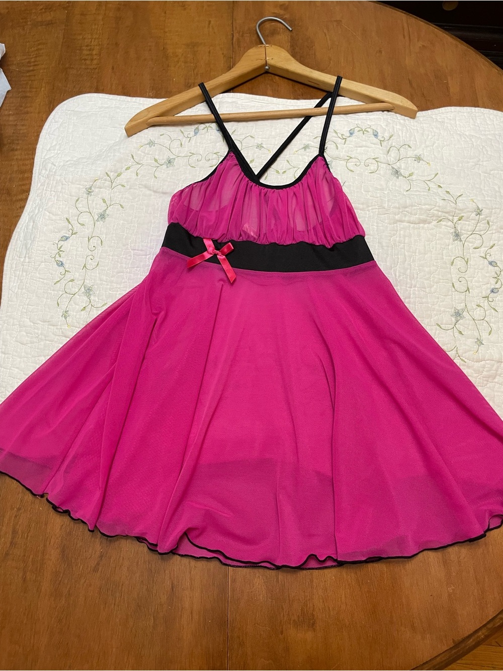 Hot Pink Chiffon Chemise with Black Accents